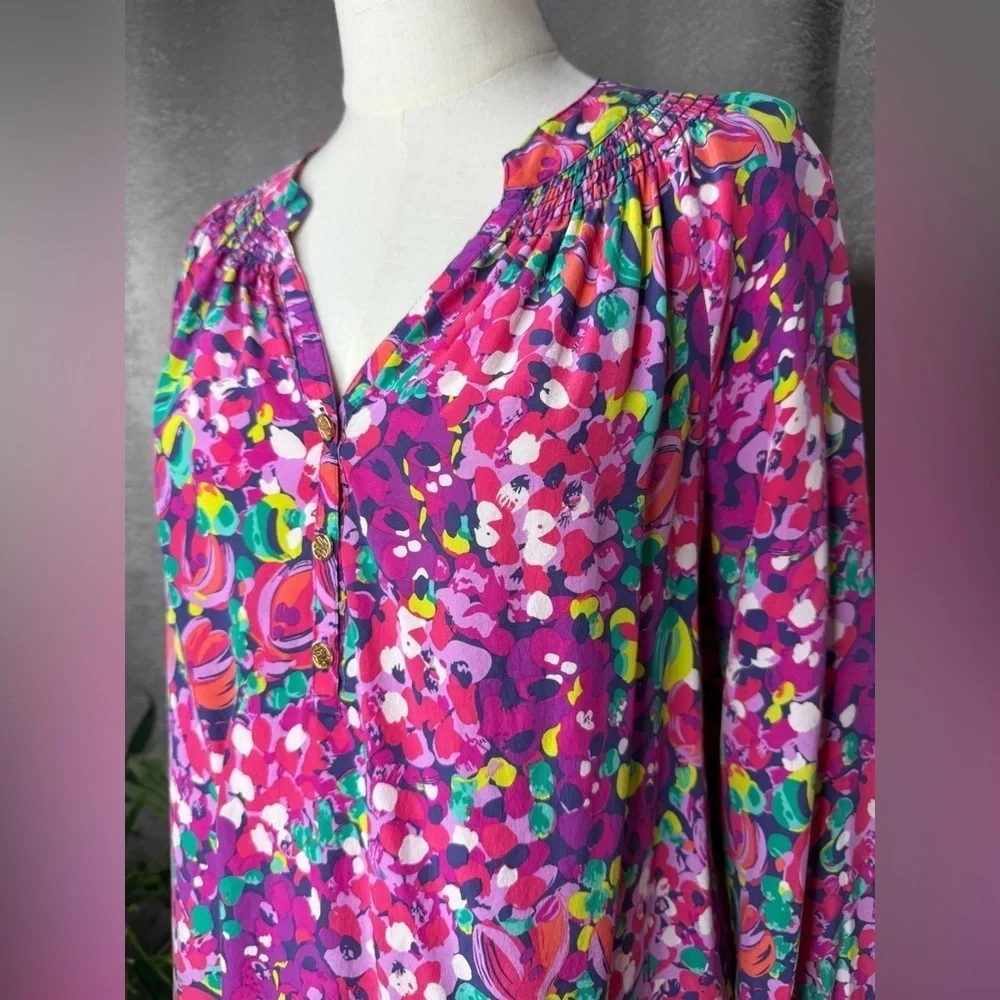 Lily Pulitzer Women’s Elsa Multicolor Wild Confetti Print Silk Blouse Sz M
